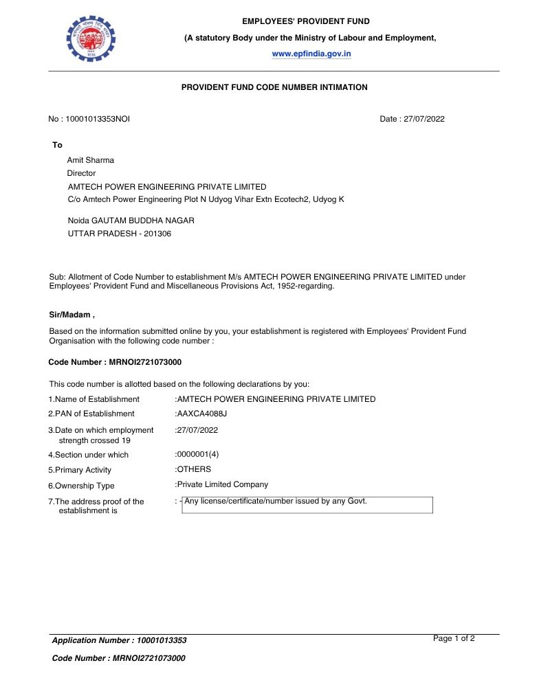 PF Registration Certificate PF Registration Certificate
